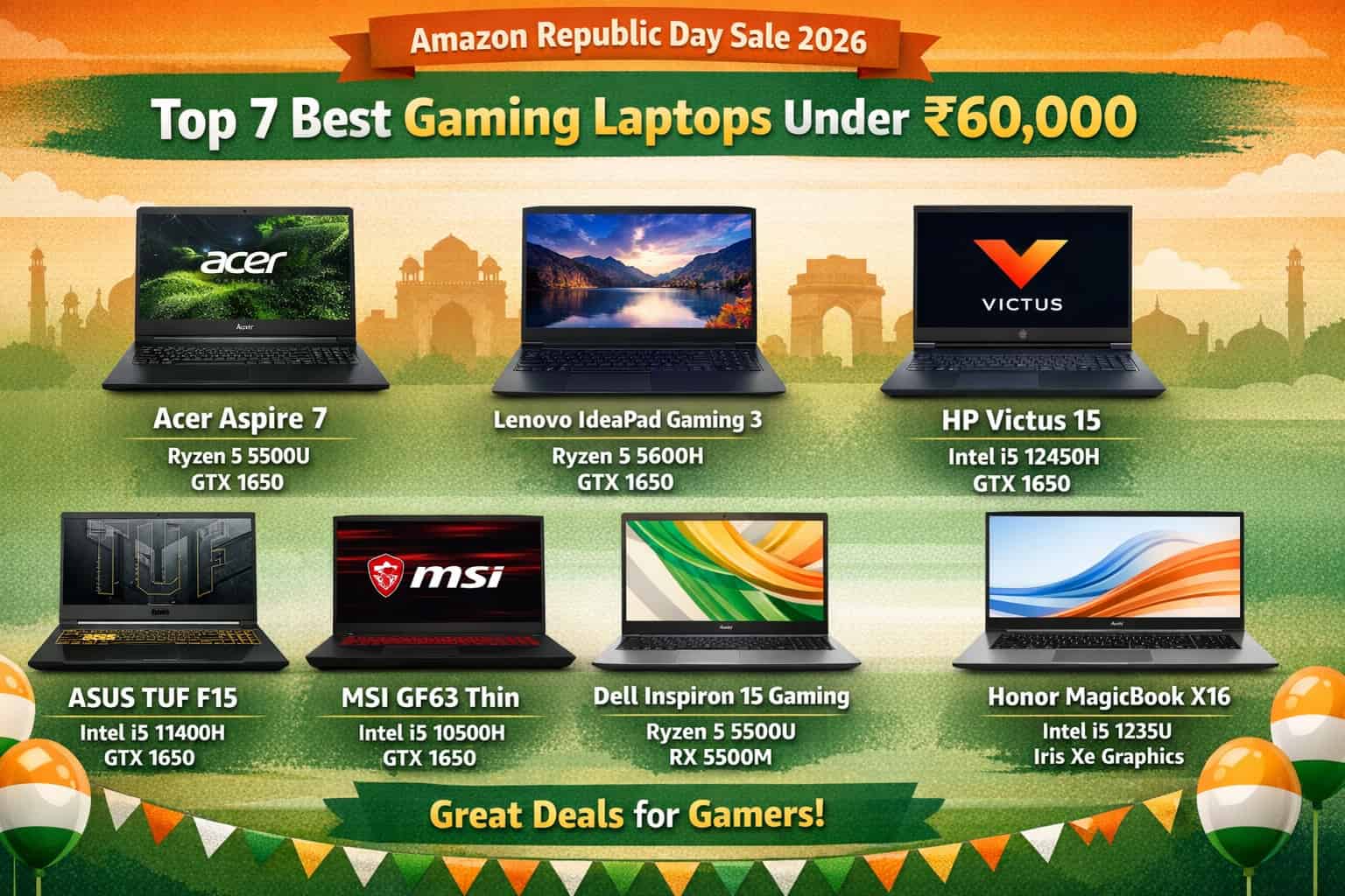 Top 7 Best Gaming Laptops Under ₹60,000 Amazon Republic Day Sale 2026 Steals!