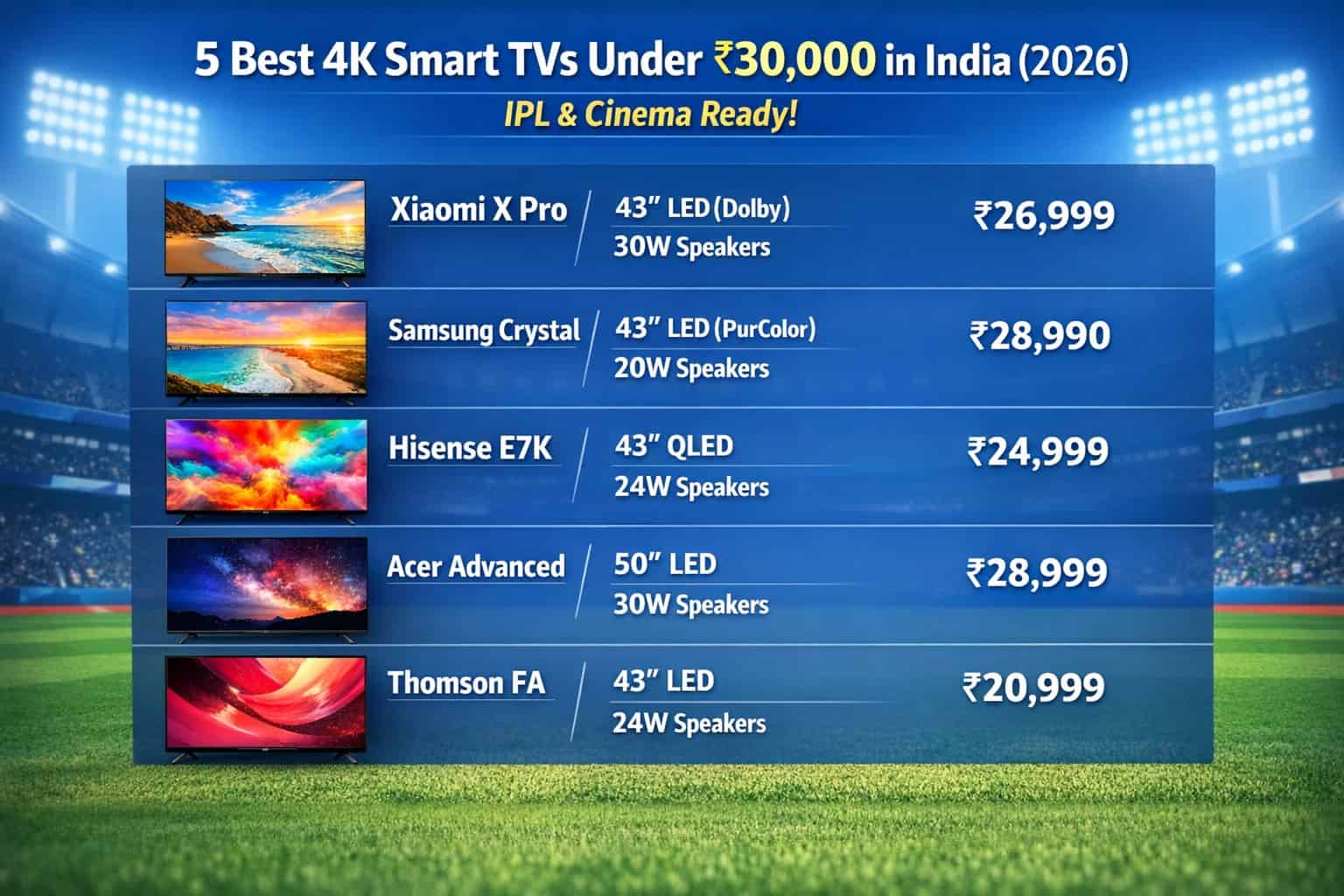 5 Best 4K Smart TVs Under ₹30,000 in India (2026) – IPL & Cinema Ready!