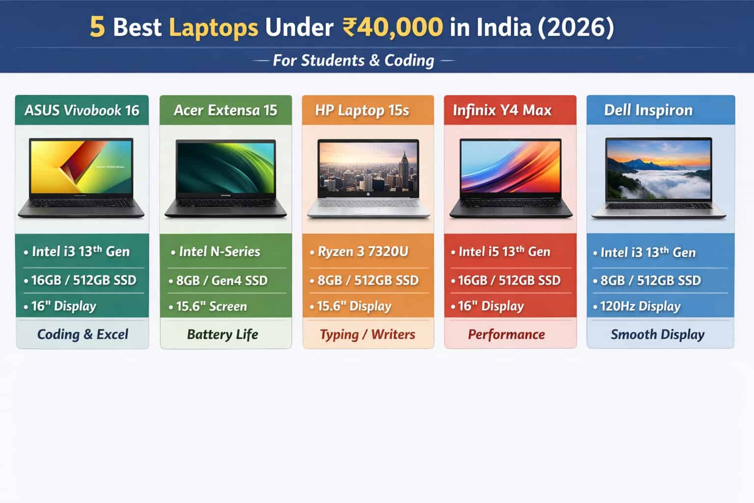 5 Best Laptops Under ₹40,000 in India (2026)