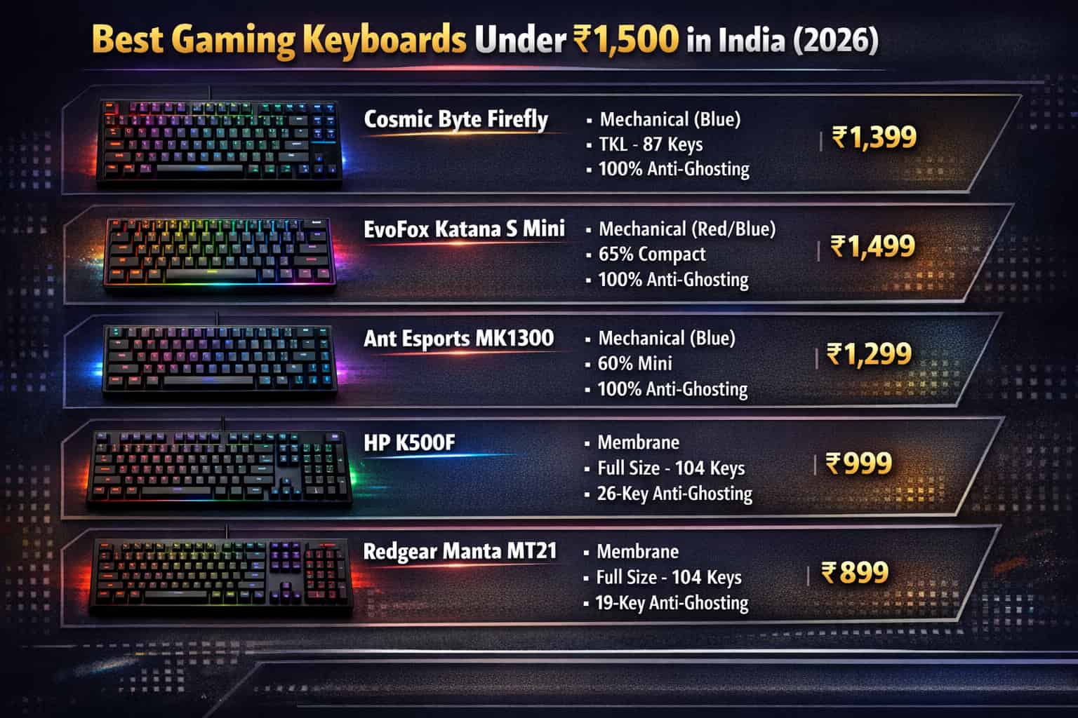 Top 5 Best Gaming Keyboards Under ₹1,500 in India