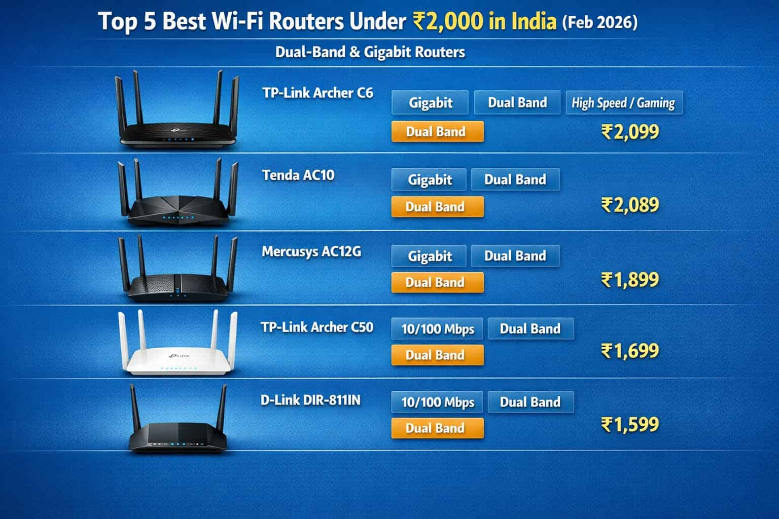 Top 5 Best Wi-Fi Routers Under ₹2,000 in India